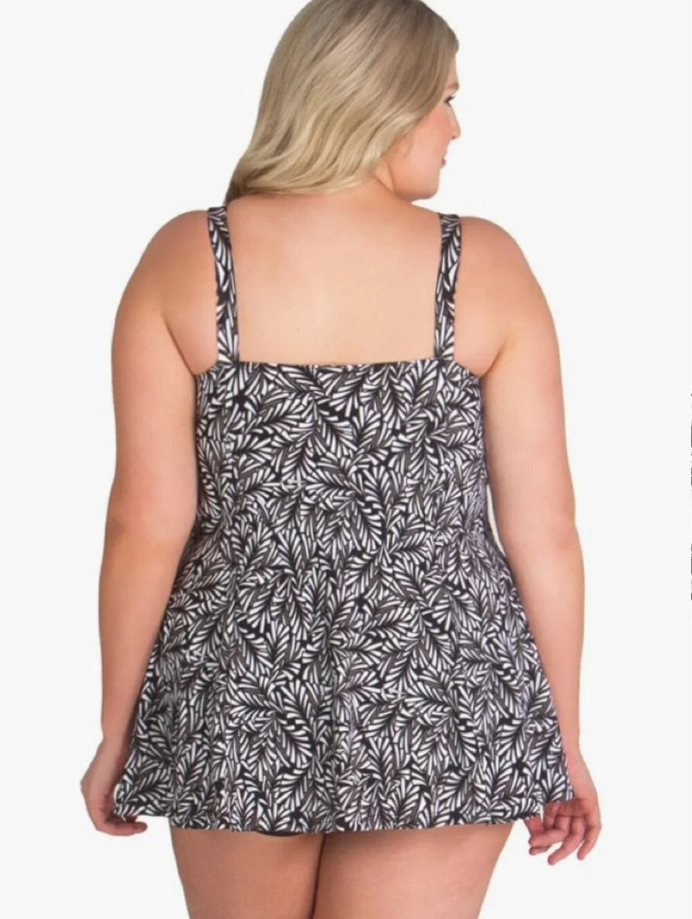 Fit 4U Black White Tropical One Piece Swimsuit Dress SZ 10 Fit 4 Ur Thighs